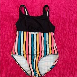 art class Black Top One-Piece Swimsuit with Multicolor Stripes